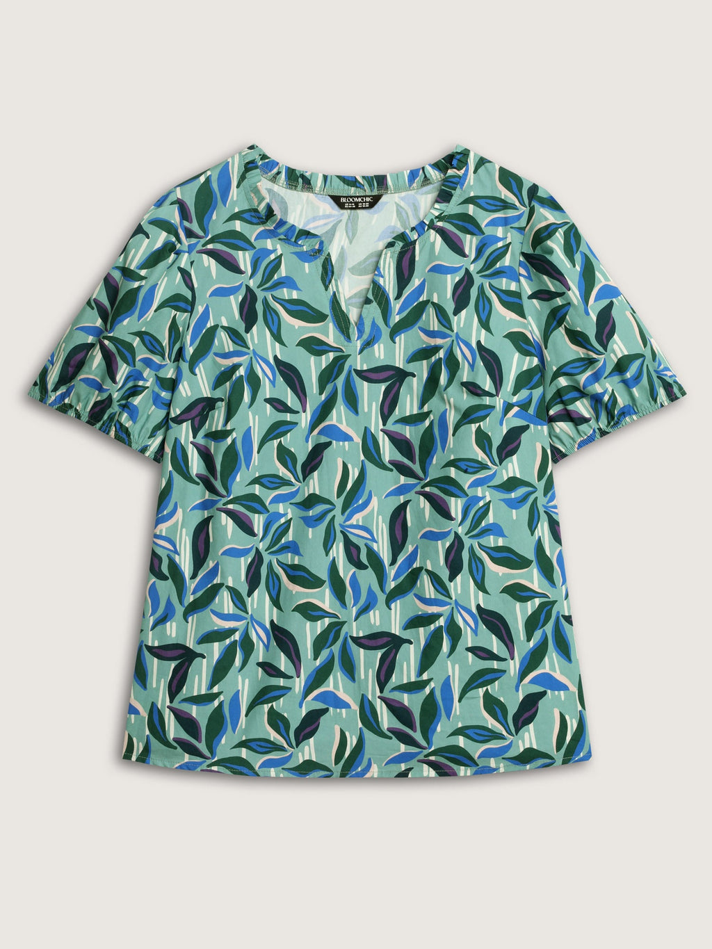Cotton Tropical Leaf Print Irregular Sleeve Blouse