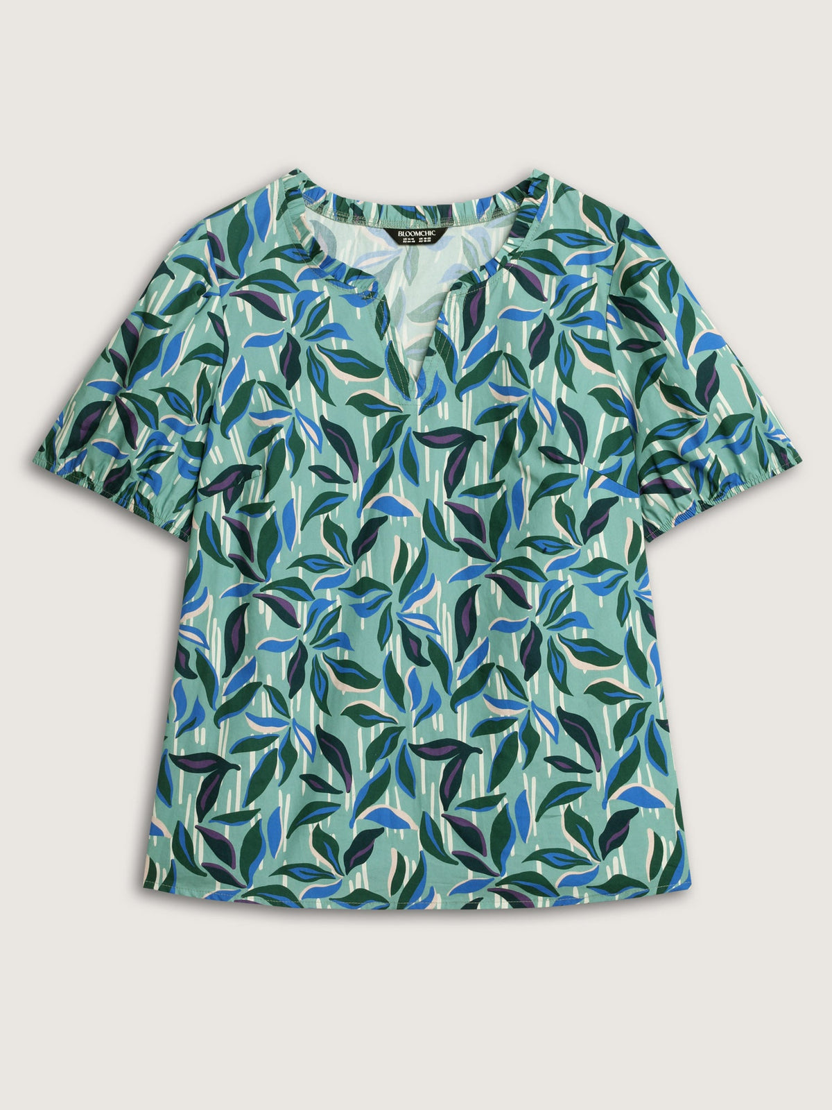 Cotton Tropical Leaf Print Irregular Sleeve Blouse