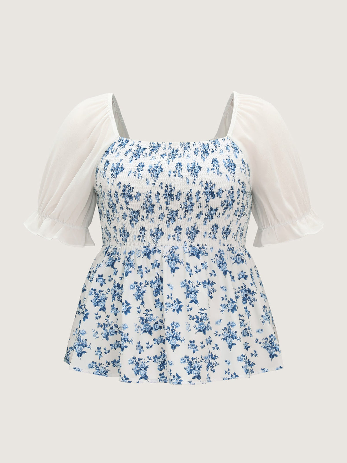 Floral Print Sheer Stretchy Cuff Sleeve Blouse