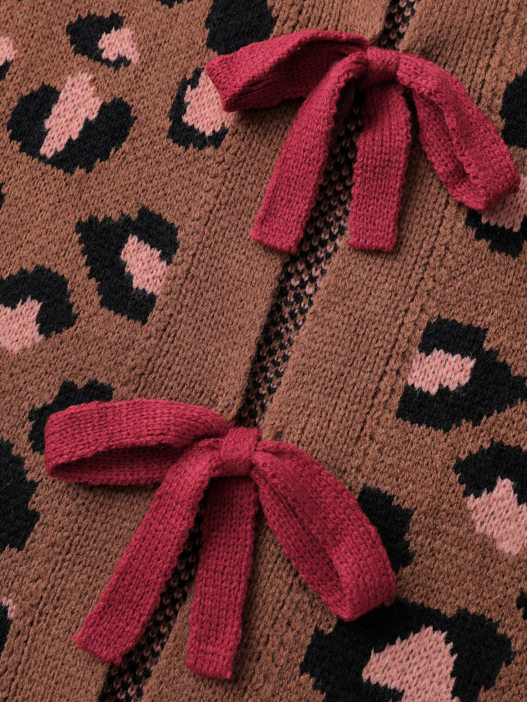 Leopard Pattern Color Contrast Bow Knit Cardigan