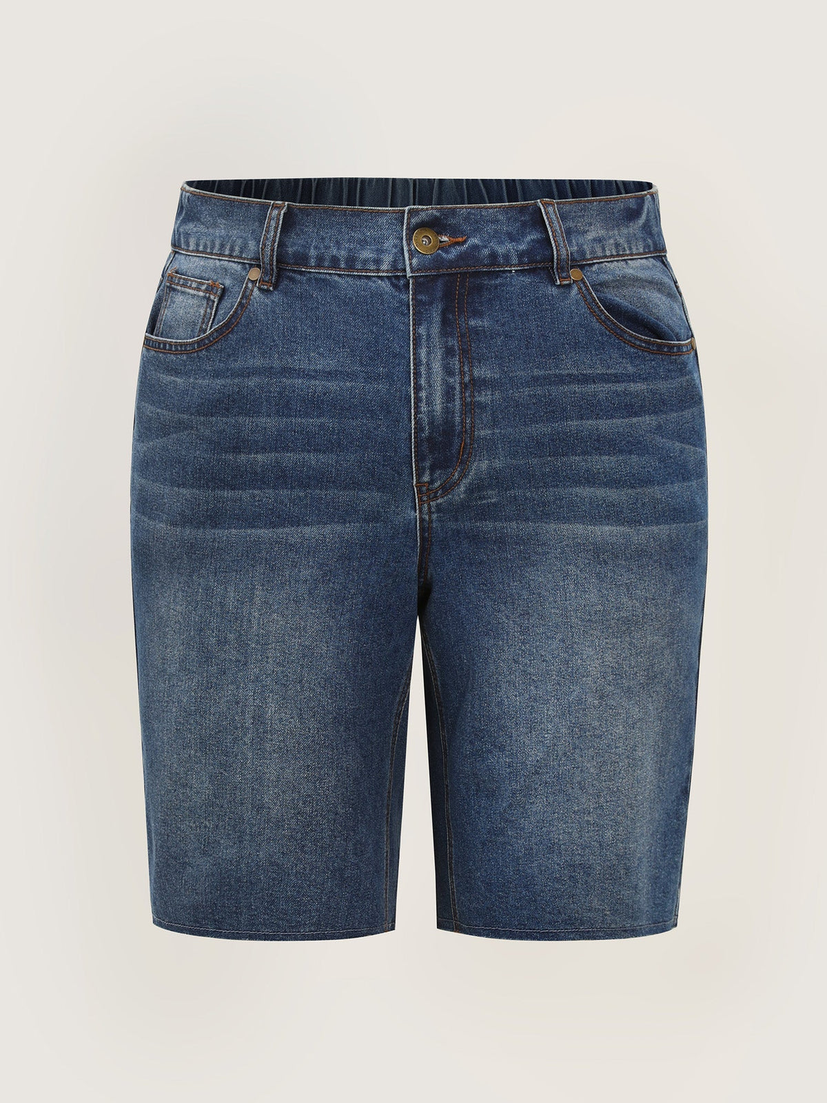 Mid-Rise Elastic Waist Skinny-Fit Denim Shorts