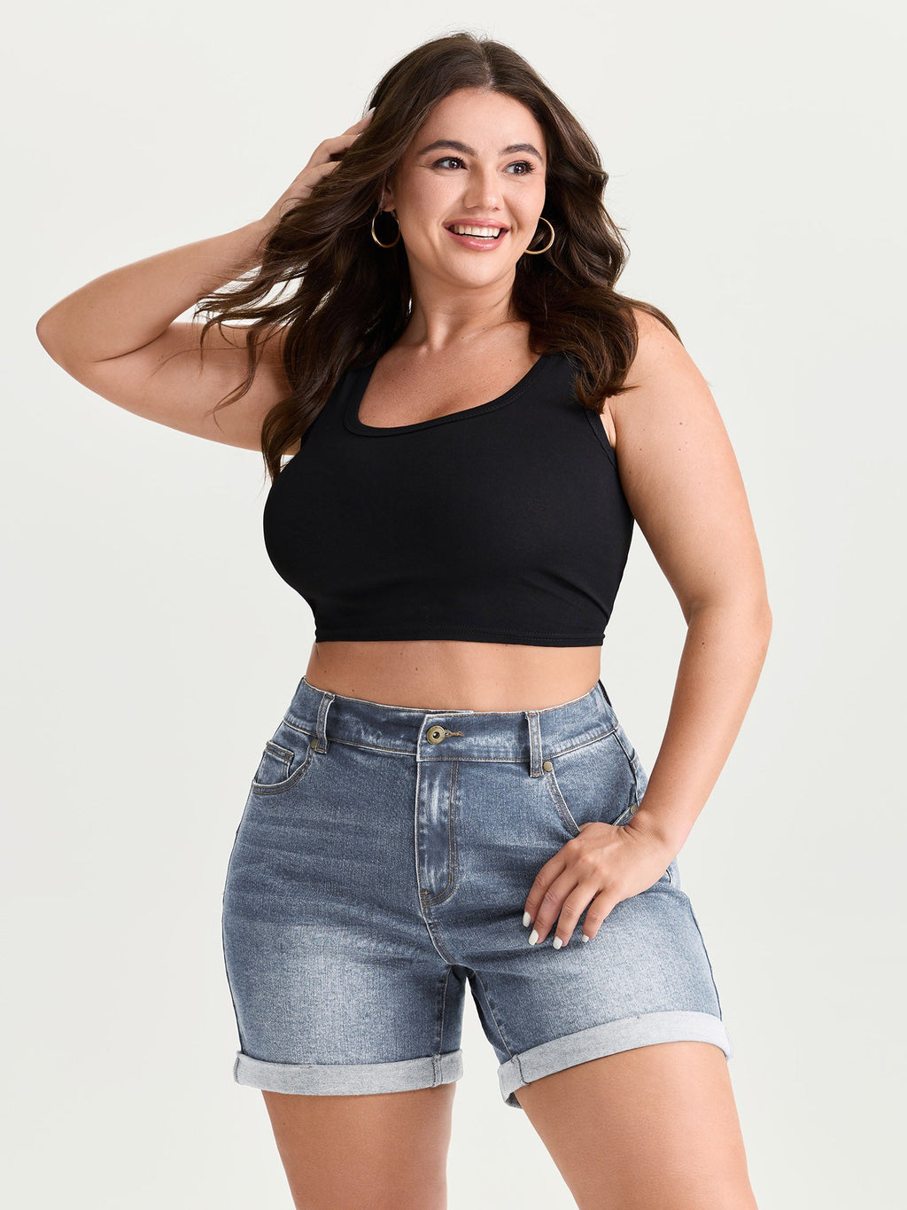 Curve-Friendly Stretchy Straight-Leg Denim Shorts