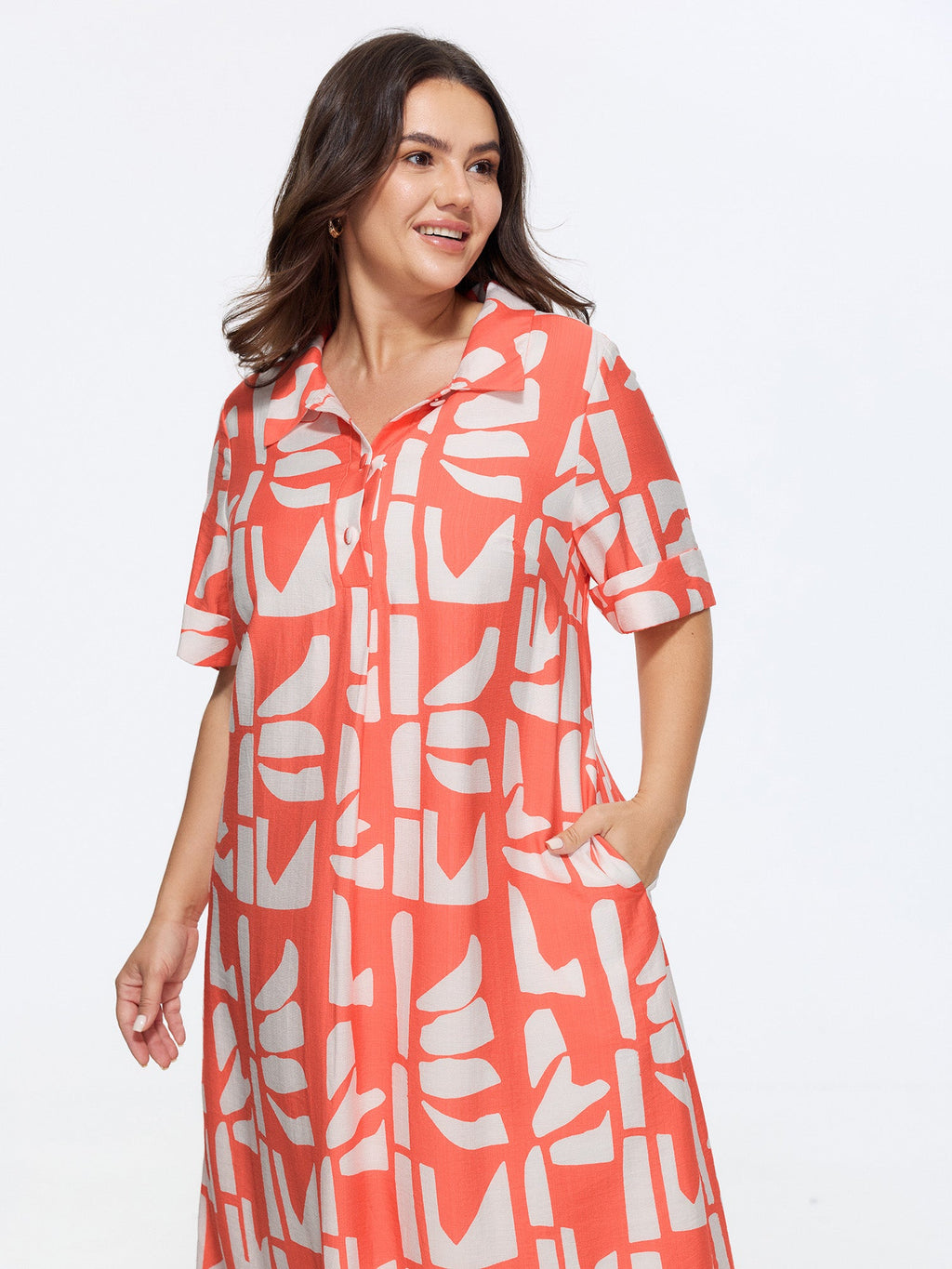 Supersoft Abstract Print Pockets Midi Shirt Dress