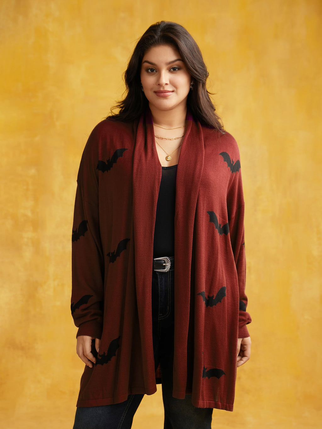 Supersoft Essentials Halloween Bat Pattern Lapel Collar Cardigan