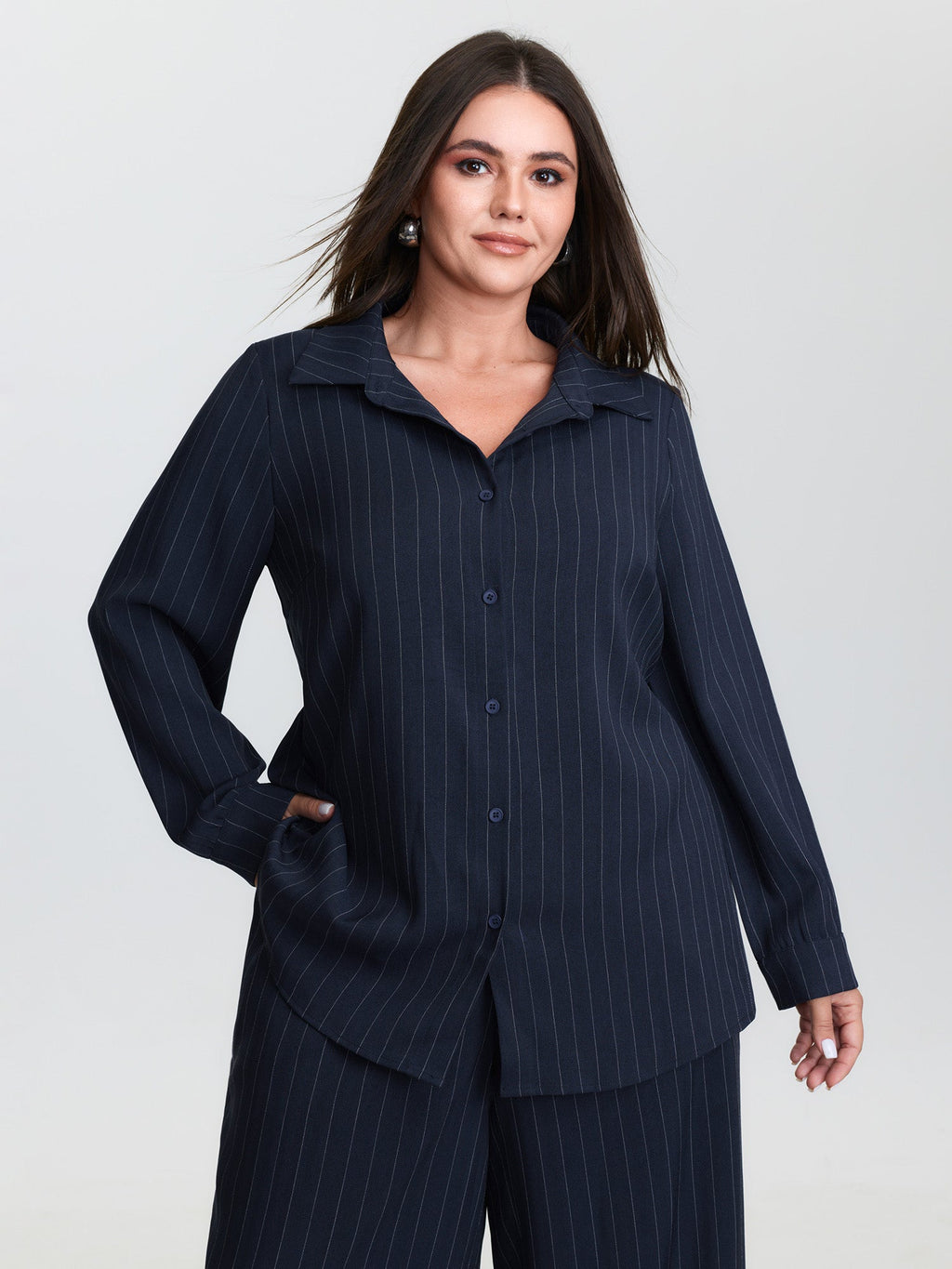 Striped Waist-Tie Button-Down Blouse