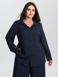 Striped Waist-Tie Button-Down Blouse