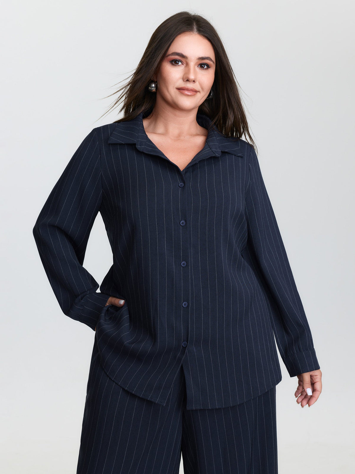 Striped Waist-Tie Button-Down Blouse