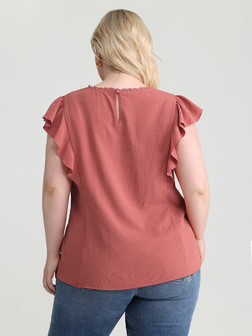 Ruffled Sleeve Pleated Front Lace Blouse