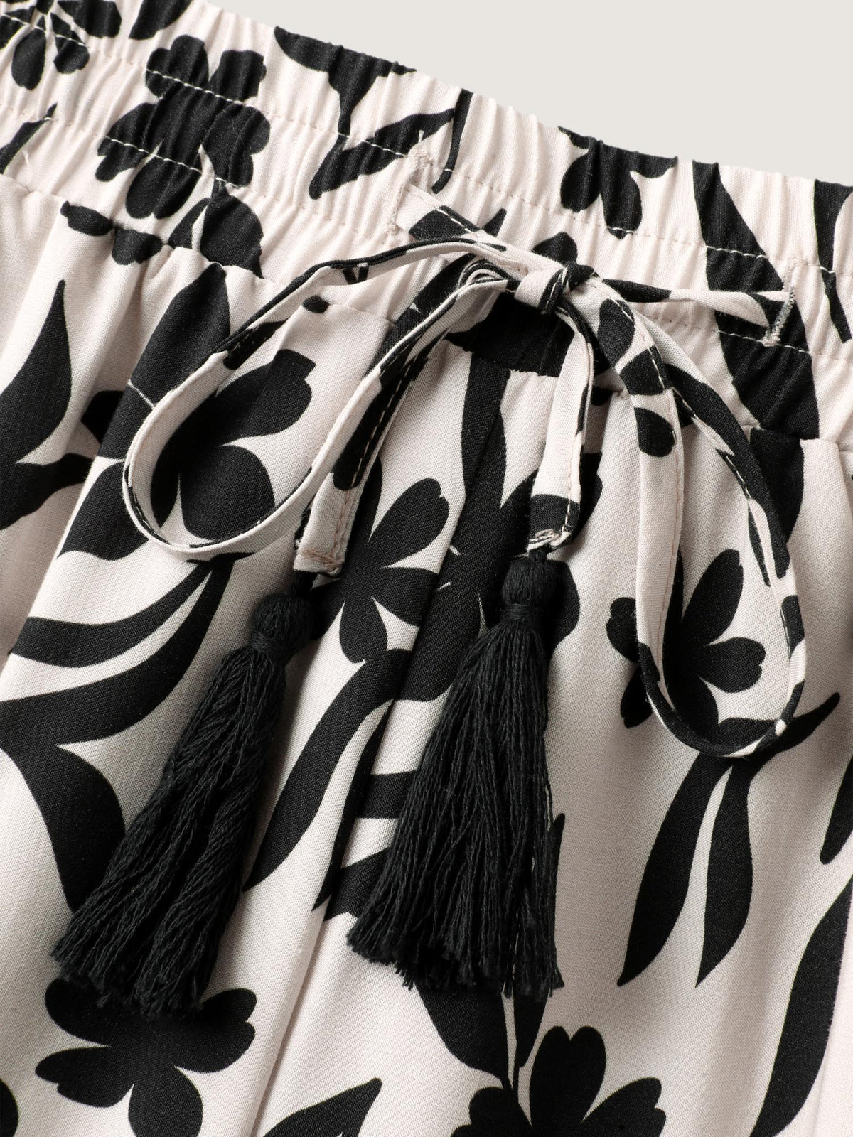Floral Print Wide-Leg Contrast Pants