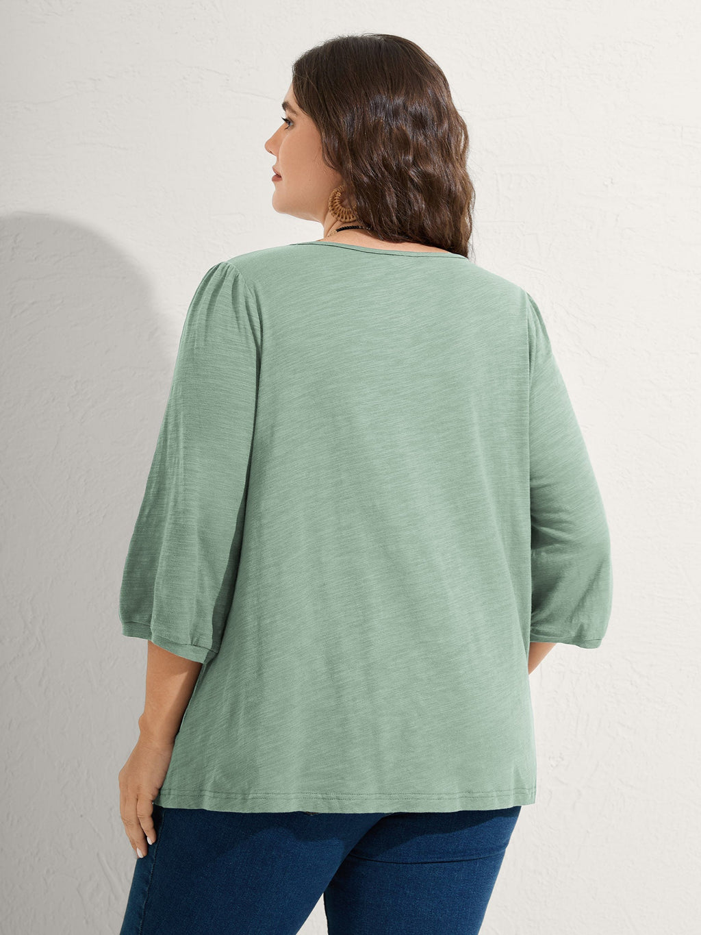 Cotton Lace Spliced Plain Knit Top
