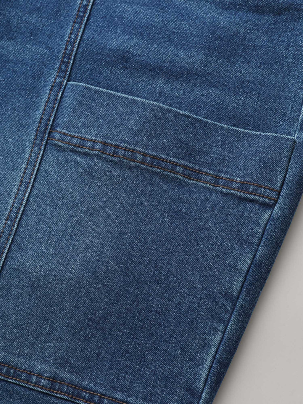 Pull-On Drawstring Straight-Leg Cargo Jeans