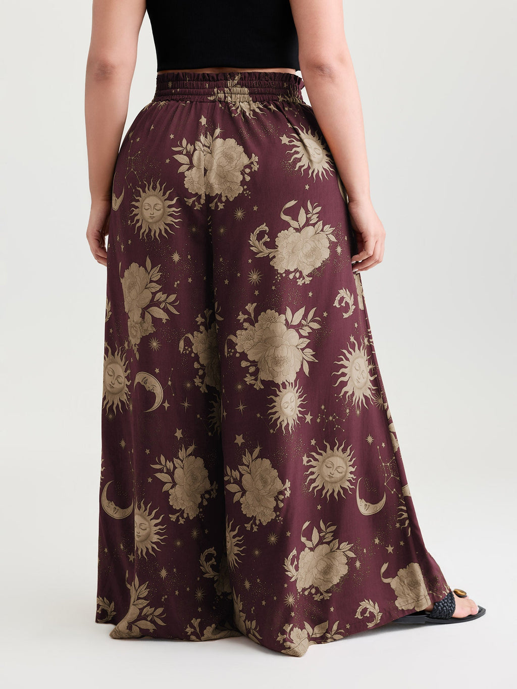 Star Moon Print Wide Waistband Pants