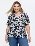 Geometric Print Petal Sleeve Blouse