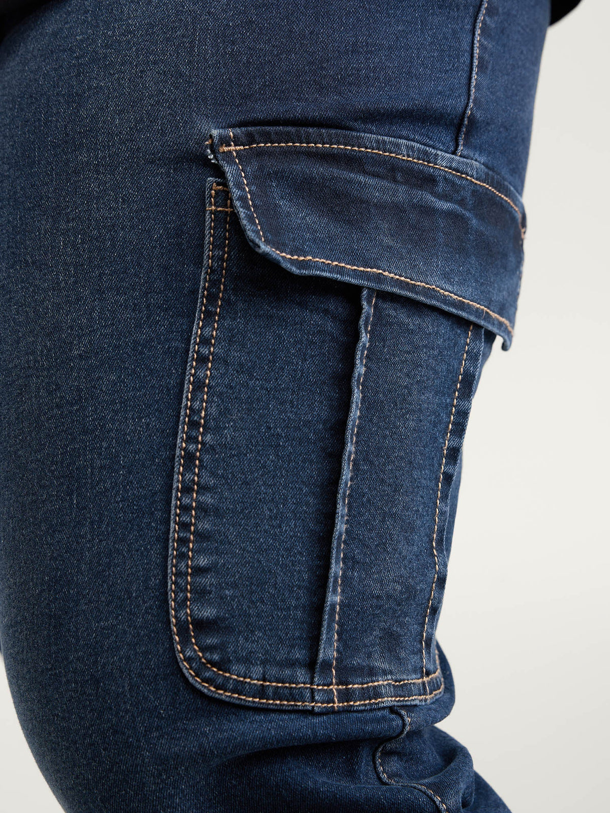 Drawstring Straight-Leg Cargo Jeans