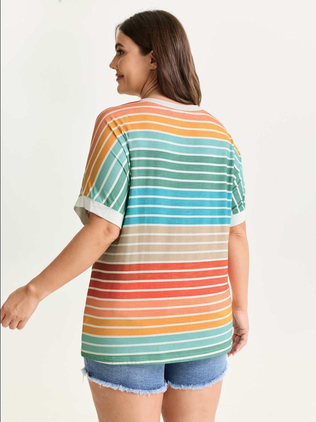 Colorful Gradient Stripe Round Neck T-Shirt
