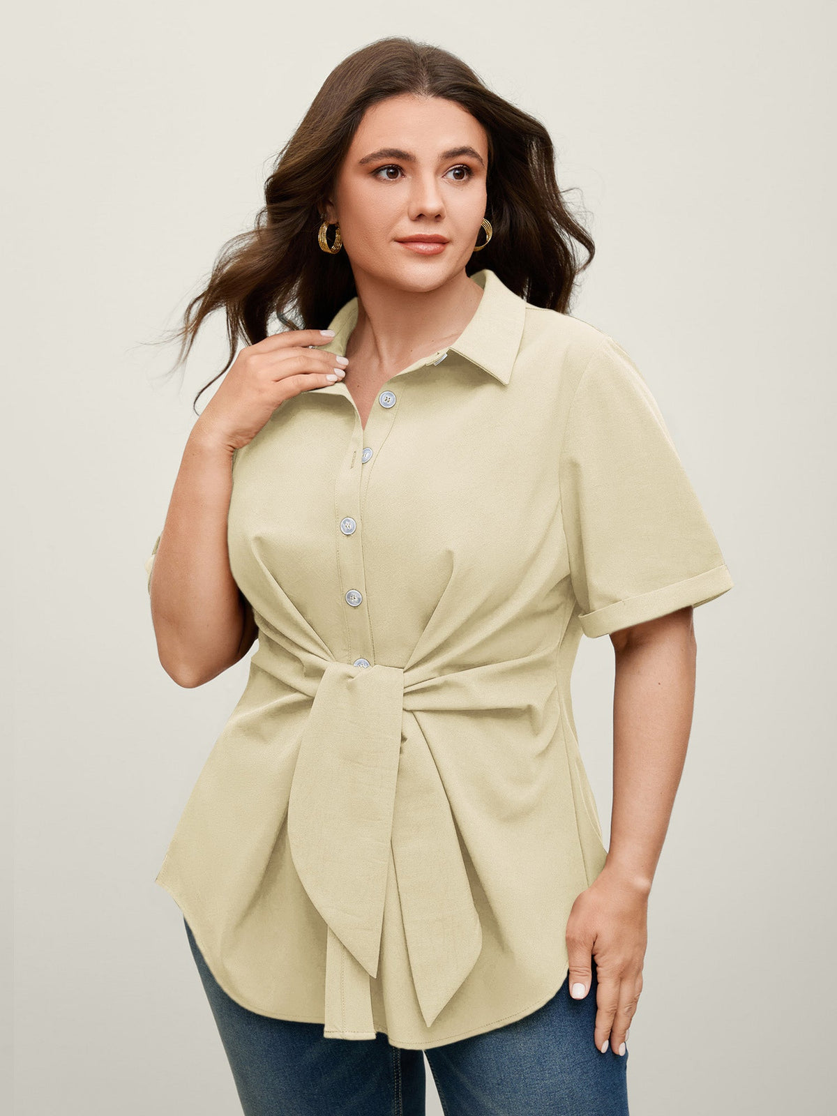 Knotted Front Asymmetrical Hem Blouse
