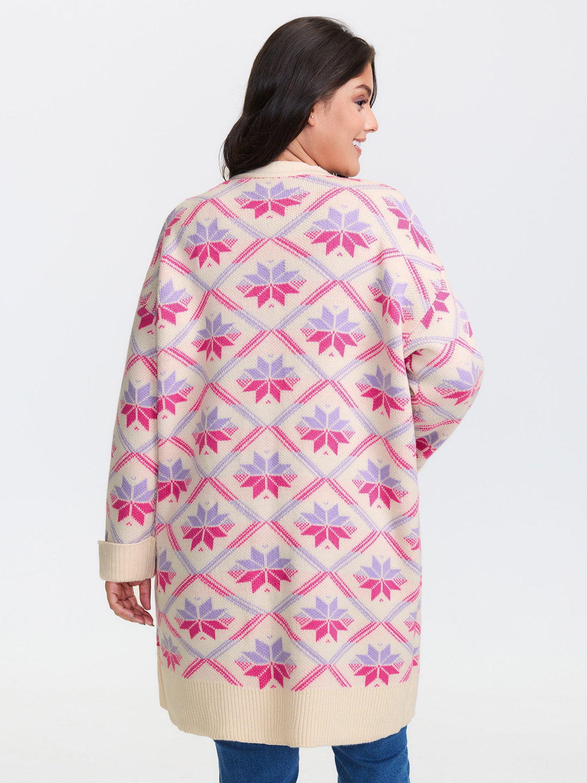 Geometric Snowflake Pattern Pockets Knit Cardigan