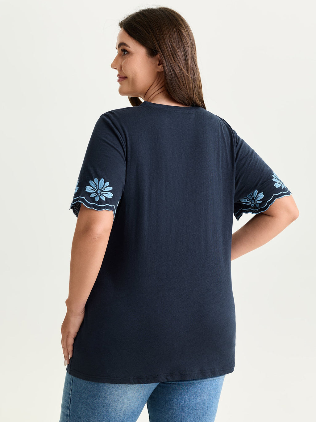 Cotton Stretchy V-Neck Floral Print T-Shirt