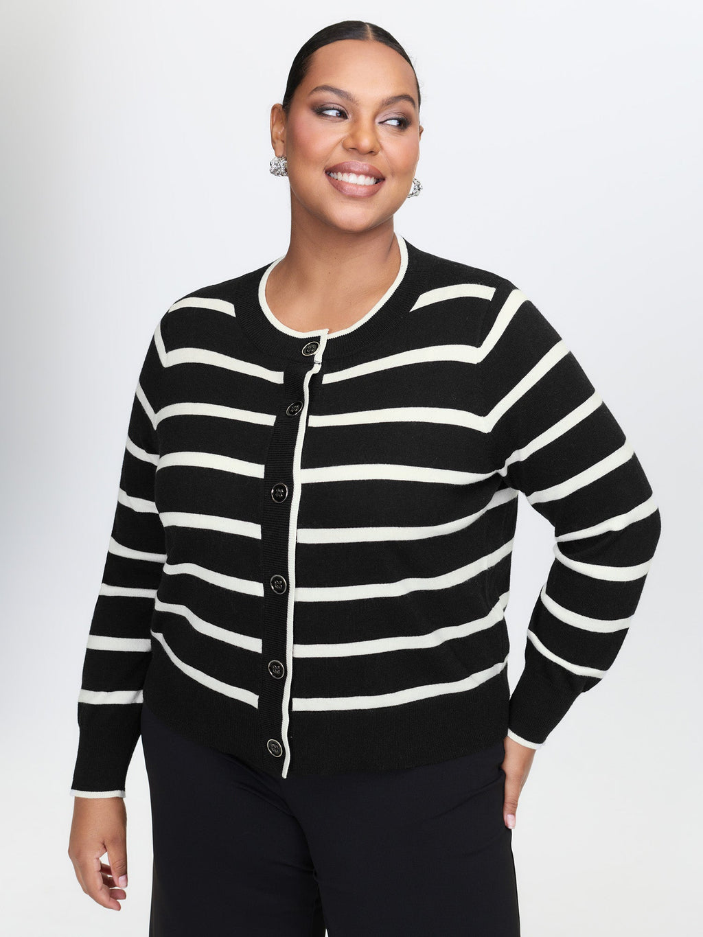 Stripe Wool Blend Slit Knit Cardigan
