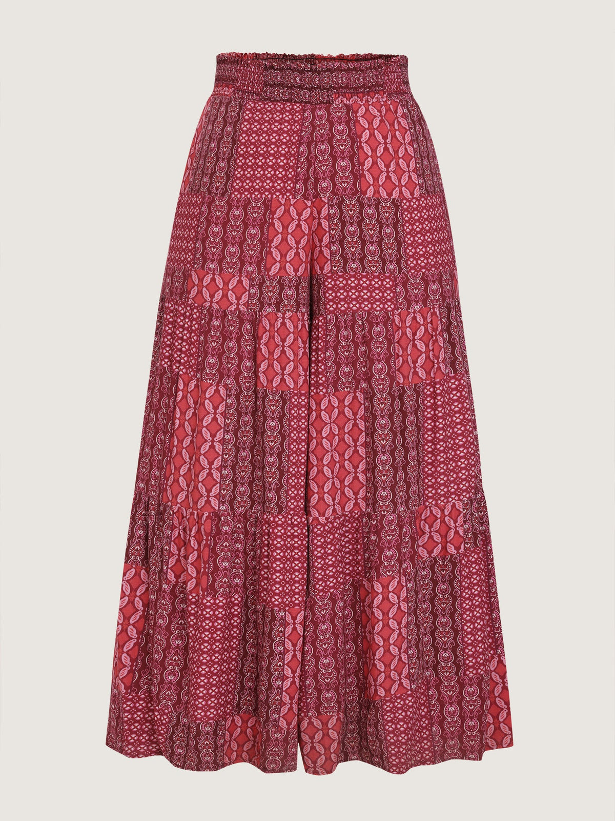 Geometric Print Flared Shirred Waist Pants