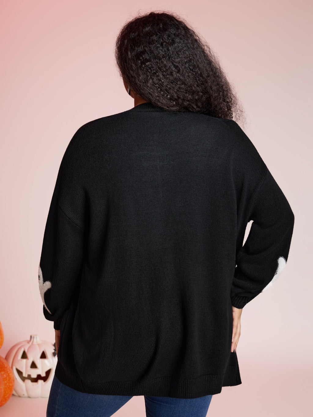 Pumpkin Ghost Embroidery Open Cardigan