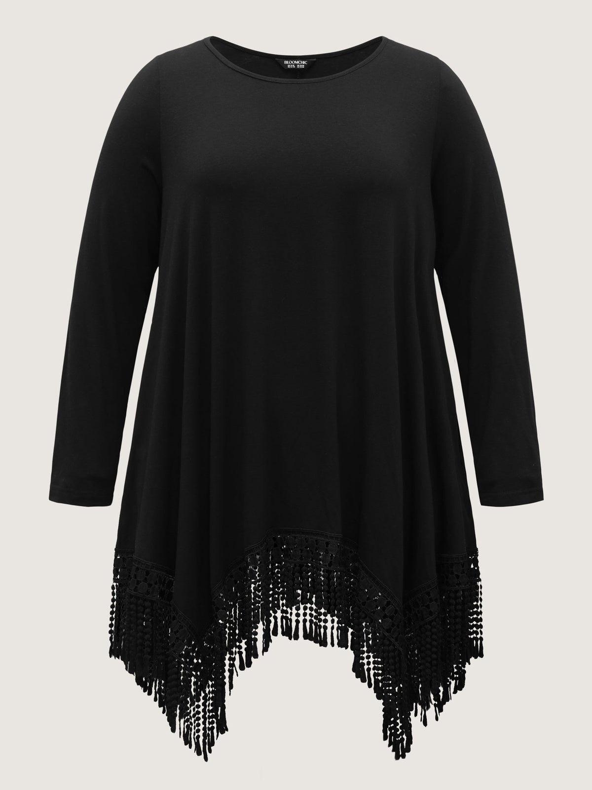 Solid Tassels Trim Pocket Asymmetrical Hem T-shirt