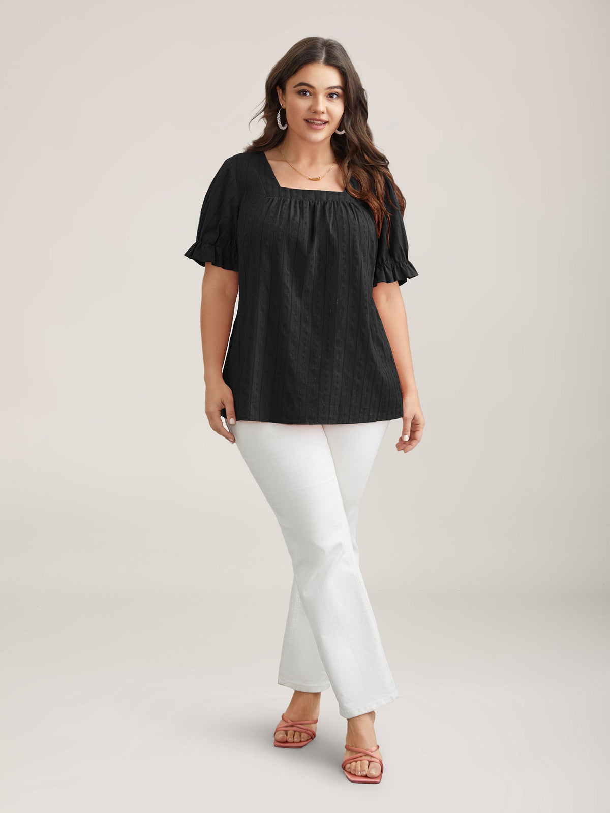 Cotton Square Neck Ruffled Sleeve Blouse