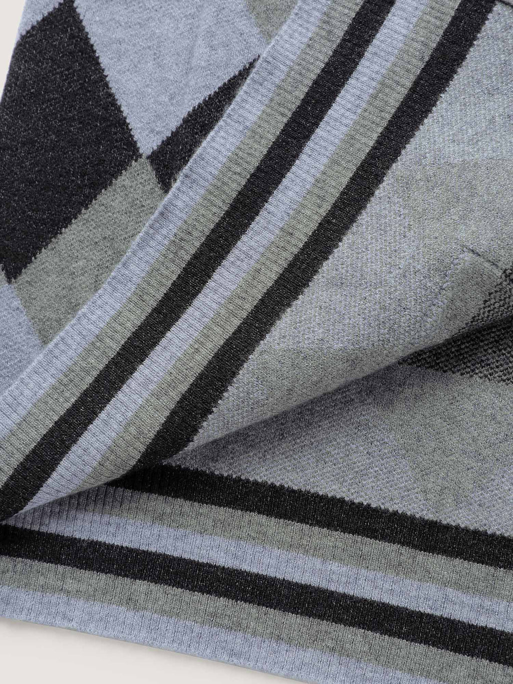 Geometrical Pattern Open-Front Knit Cardigan
