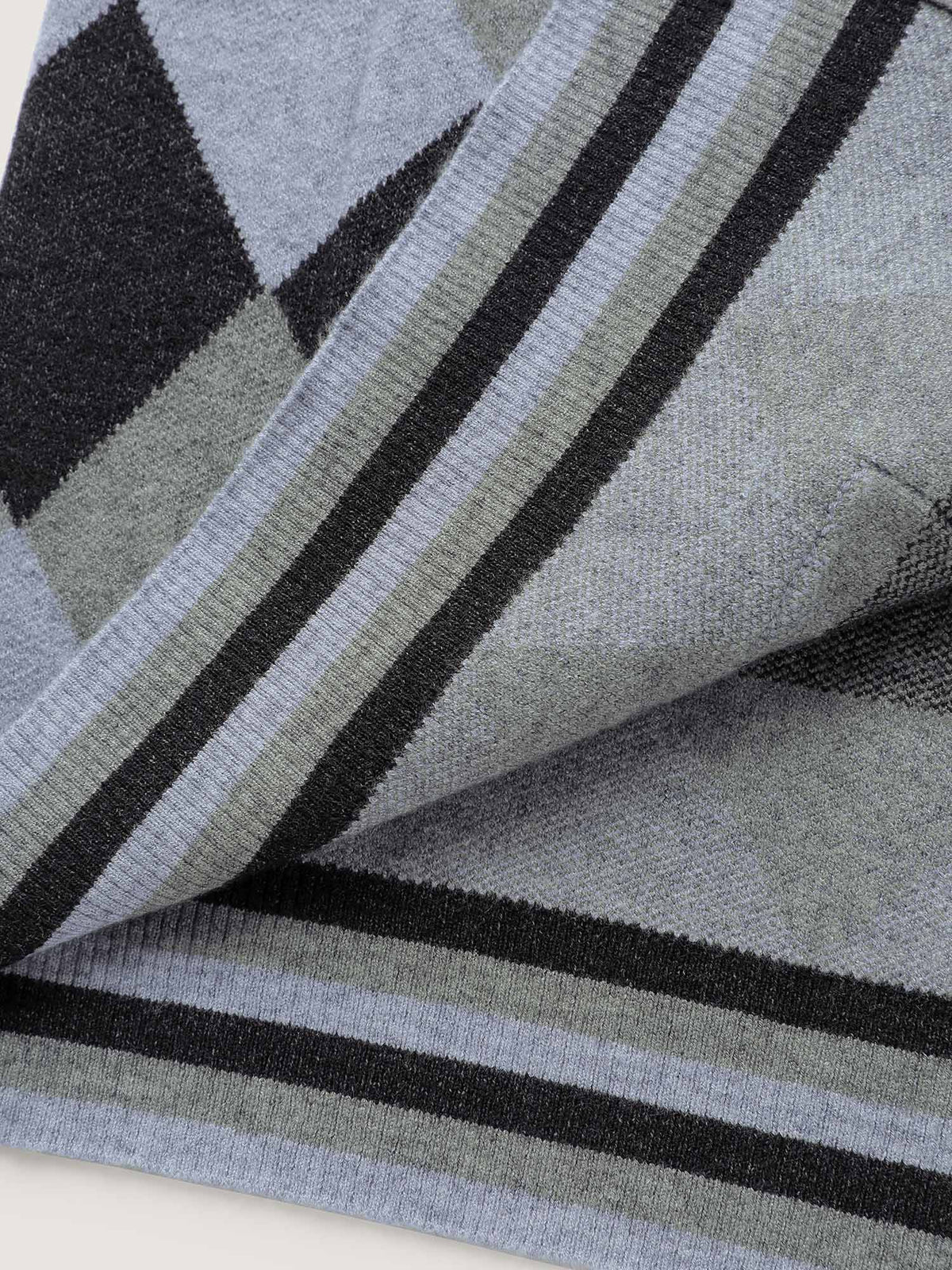 Geometrical Pattern Open-Front Knit Cardigan