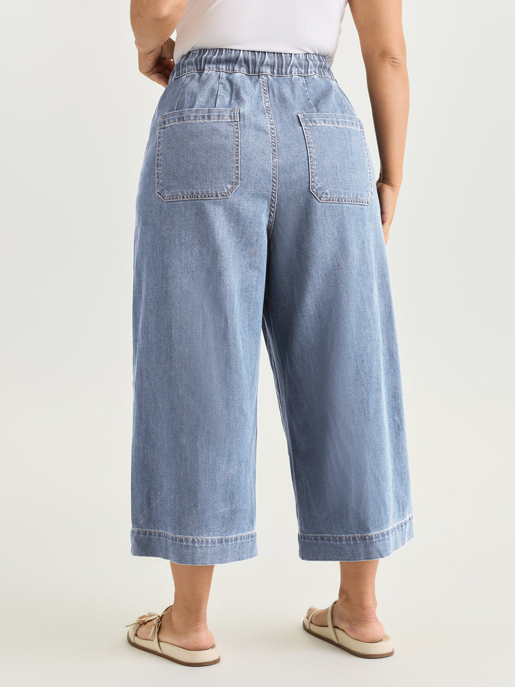 Elastic Drawstring Waistband Wide-Leg Jeans
