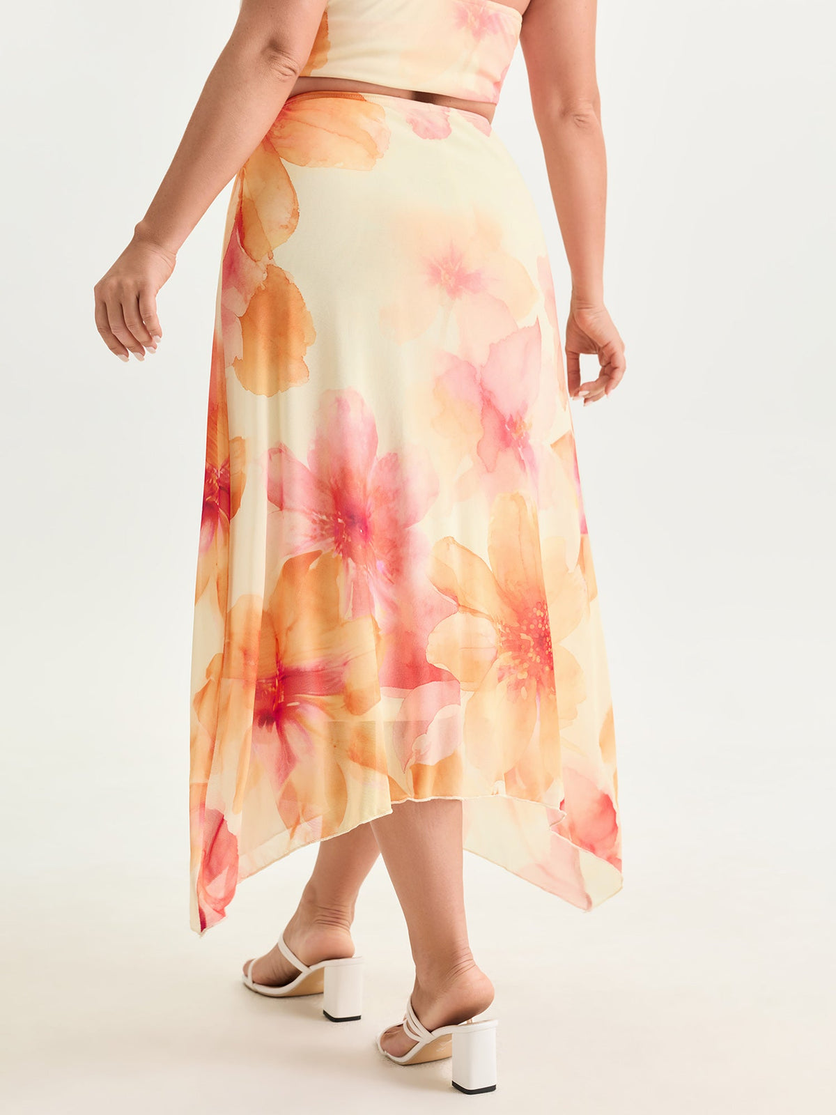 Stretchy Large Floral Print Lace Maxi Skirt