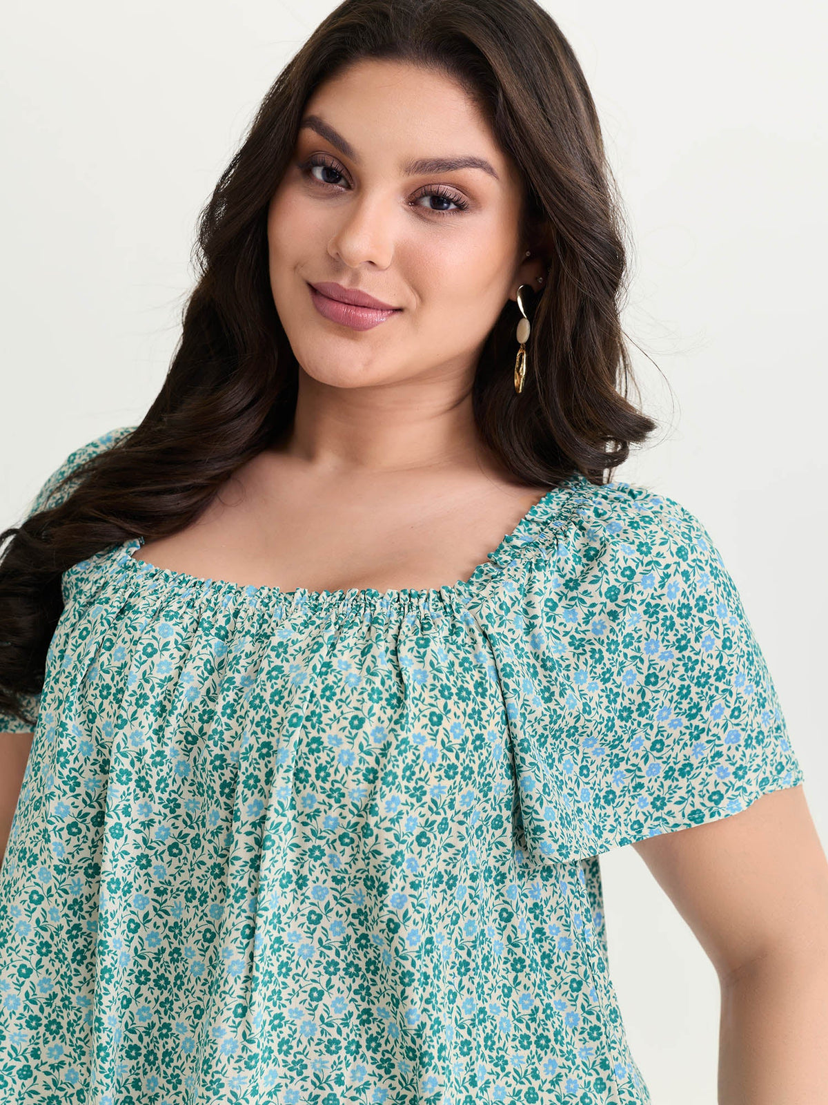 Floral Print Square Neckline Blouse