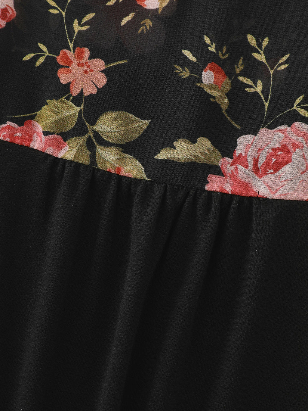Supersoft Floral Print Ruffle Sleeve Patchwork Top