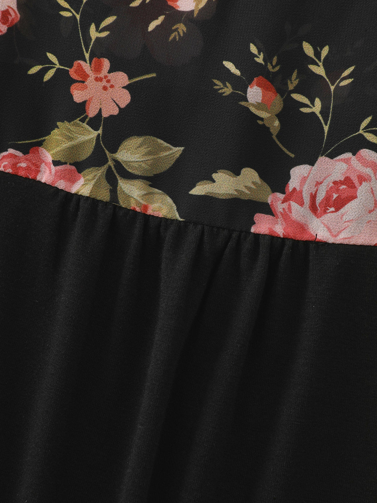 Supersoft Floral Print Ruffle Sleeve Patchwork Top