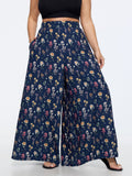 Ditsy Floral Print Stretchy Waist Wide Leg Pants