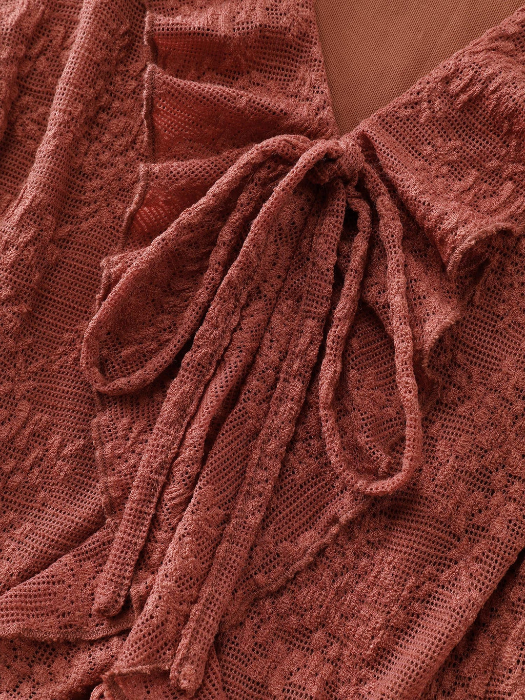 Ruffled Edge Lace Trim Tie Blouse