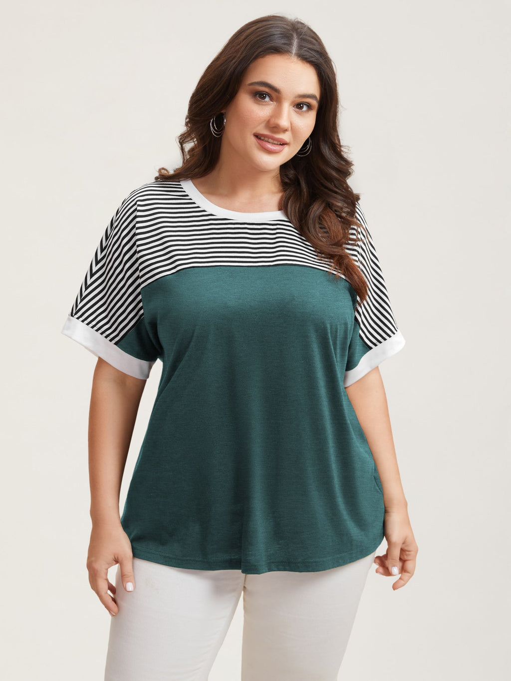 Solid and Striped Contrast Hem T-Shirt