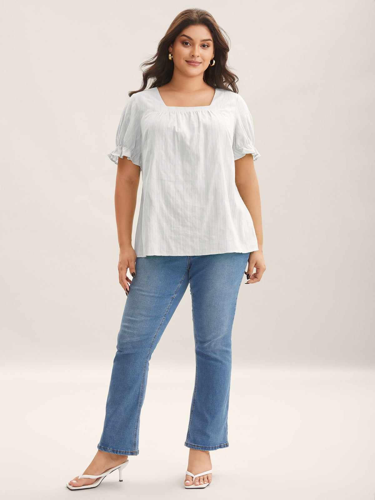 Cotton Square Neck Ruffled Sleeve Blouse