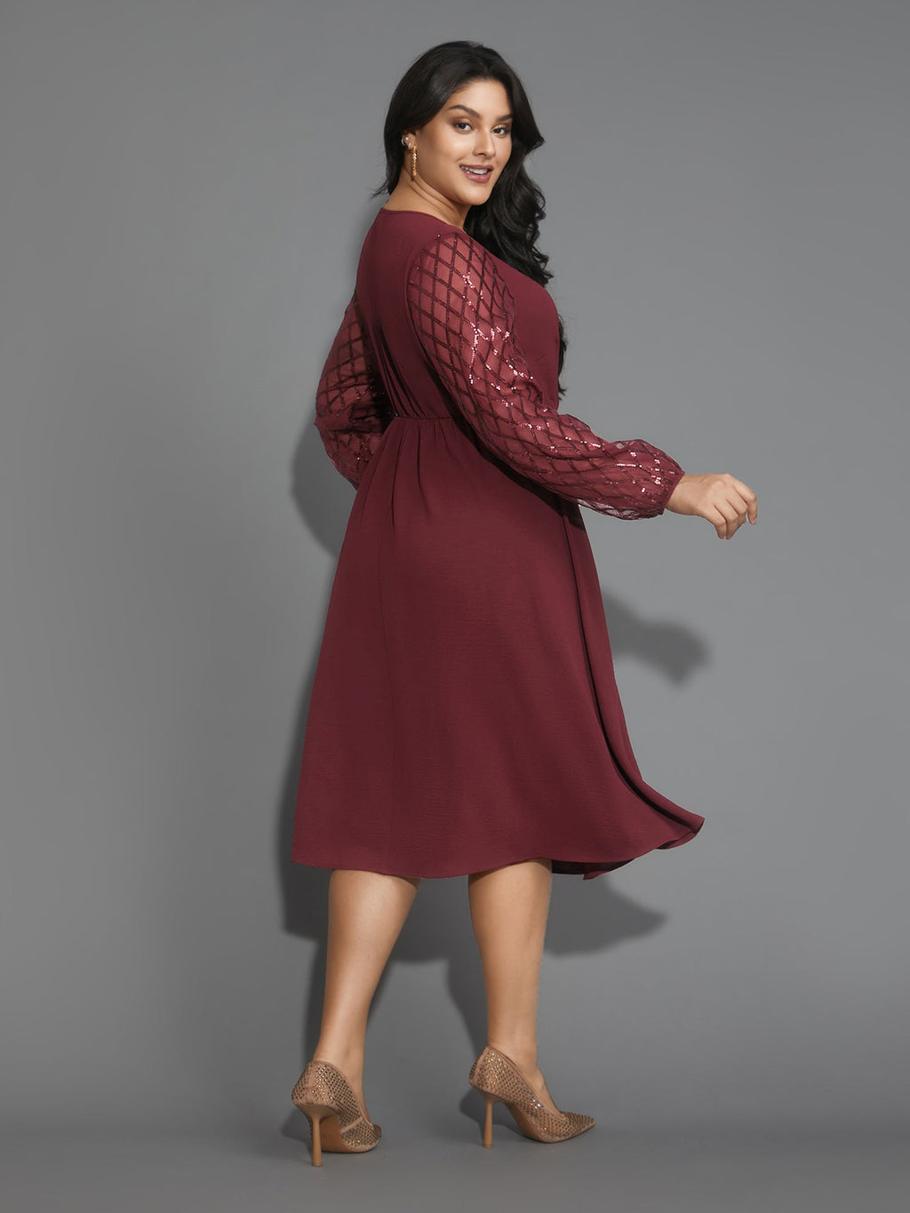 Texture Sequin Mesh Patchwork Midi Dress