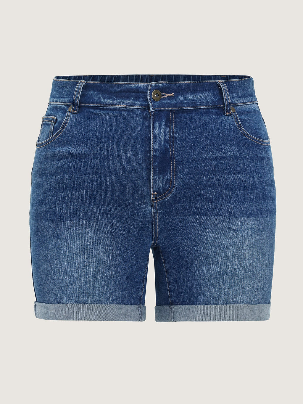 Curve-Friendly Stretchy Straight-Leg Denim Shorts