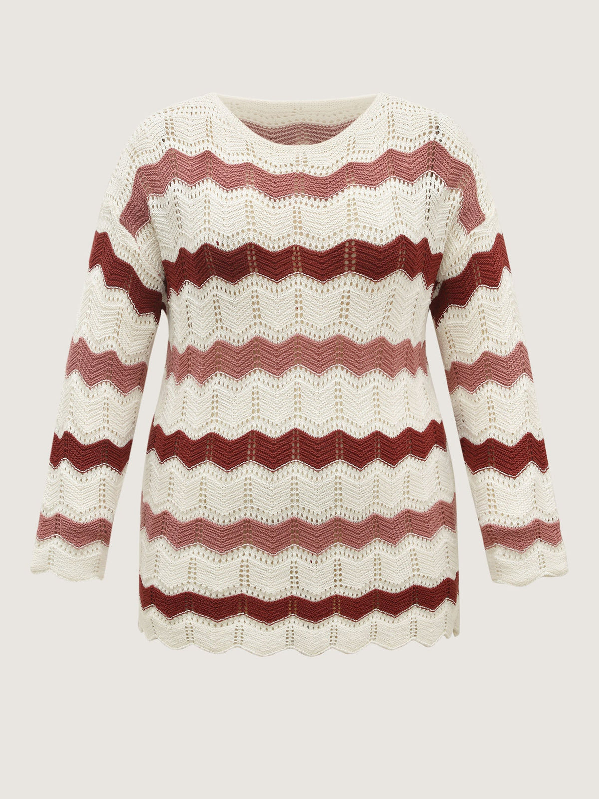 Wavy Textured Stripes Cut-Out Lightweight Pullover