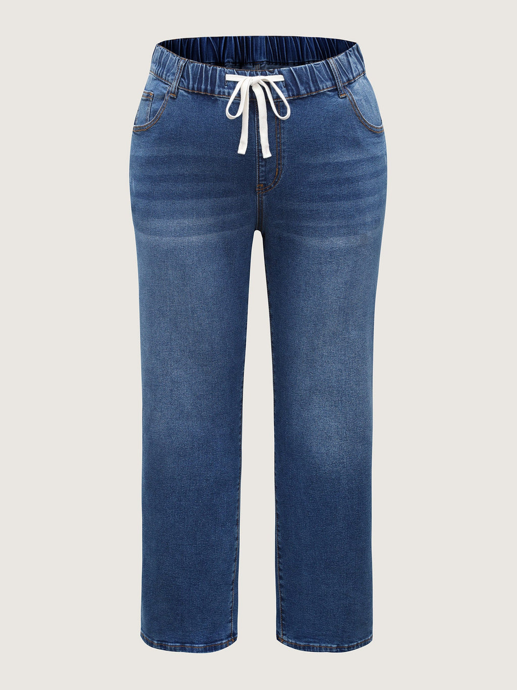 Pull-On Drawstring Straight-Leg Jeans
