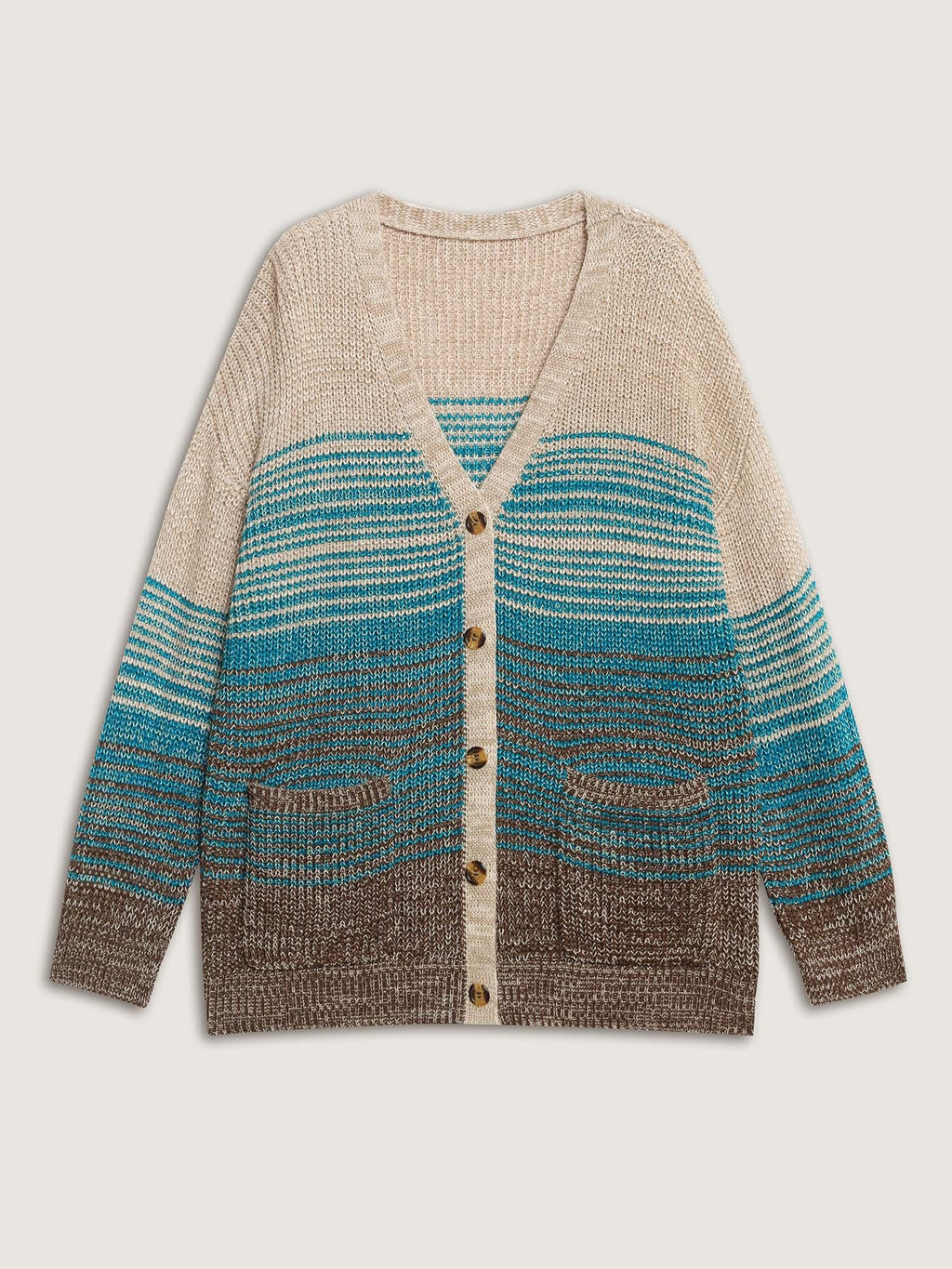 Colorful Stripes Button Pockets Knit Cardigan