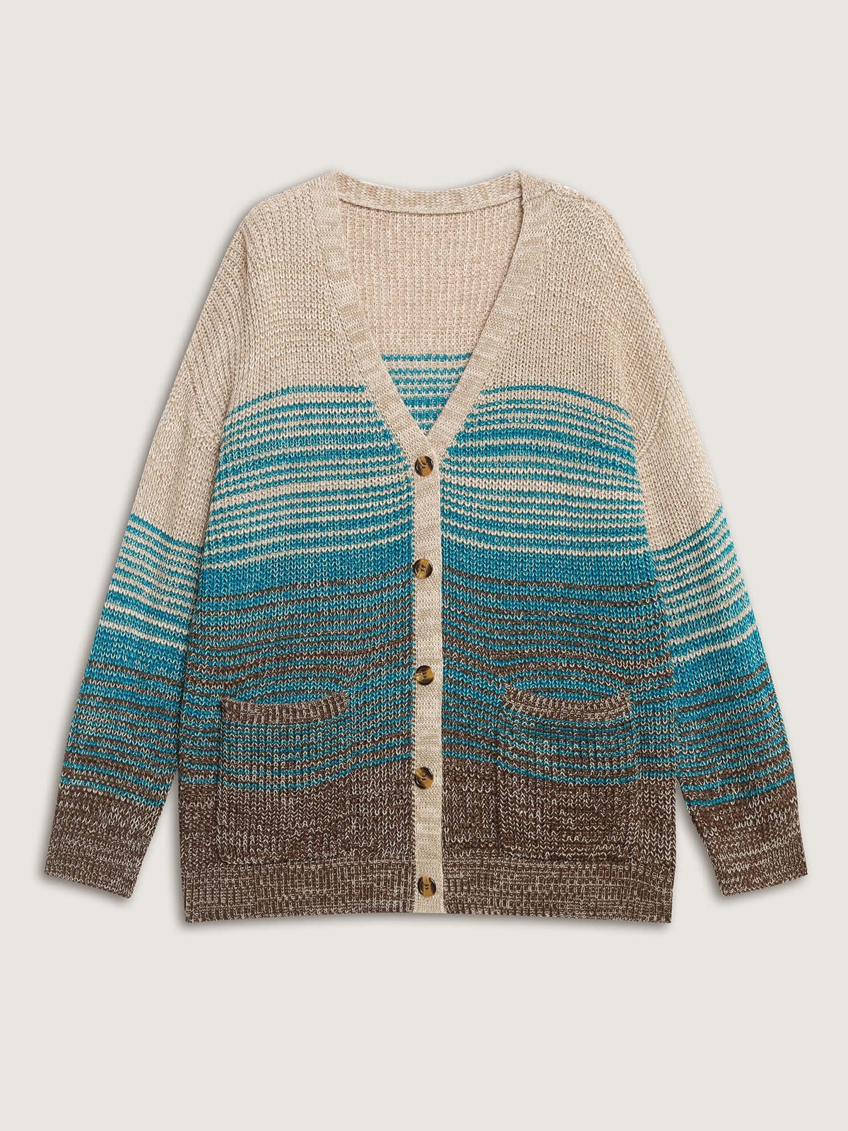 Colorful Stripes Button Pockets Knit Cardigan