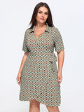 Retro Geometric Print Petal Hem Mini Dress