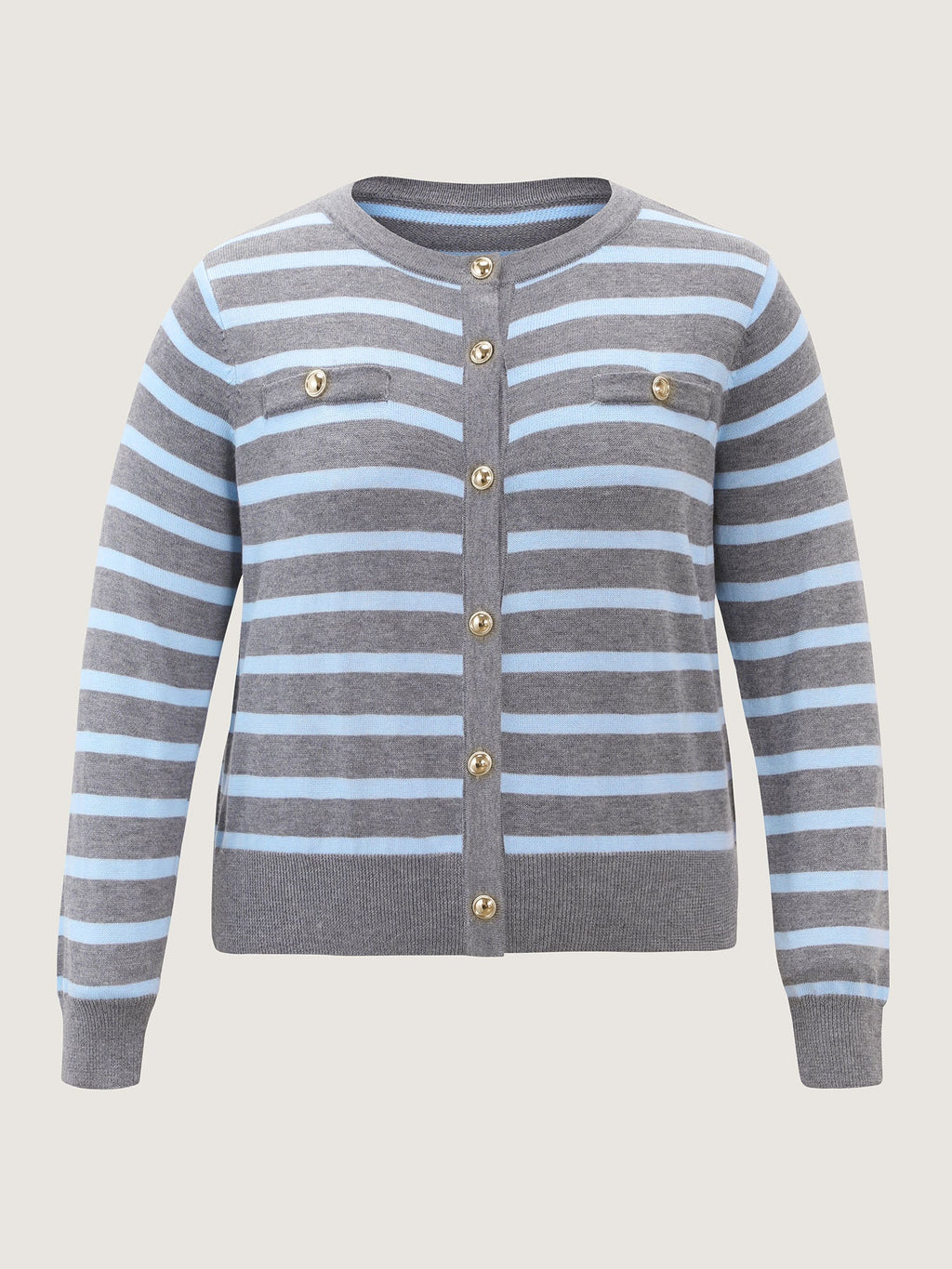 Striped Metallic Button Knit Cardigan