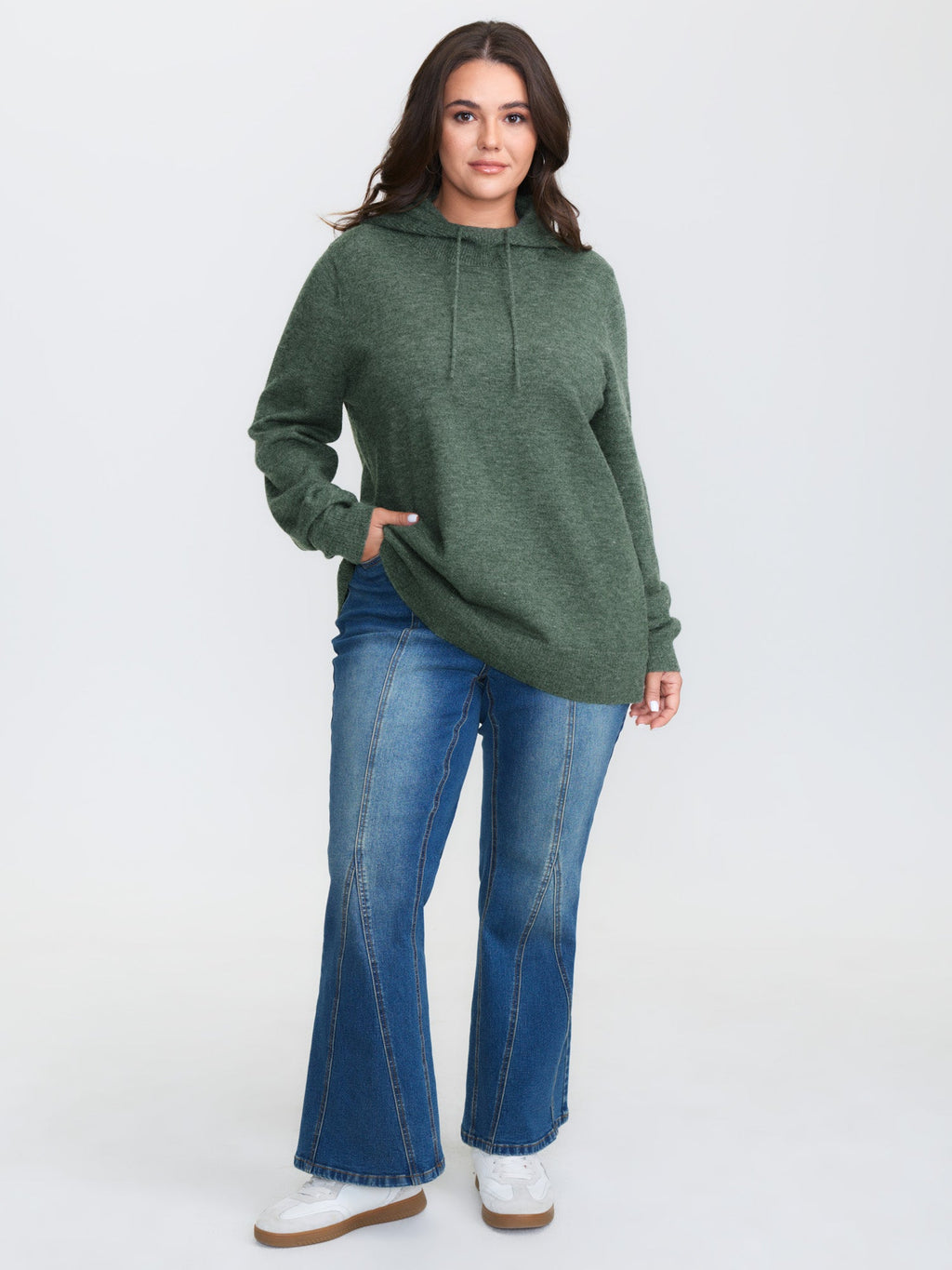 Hooded Turtleneck Plain Pullover