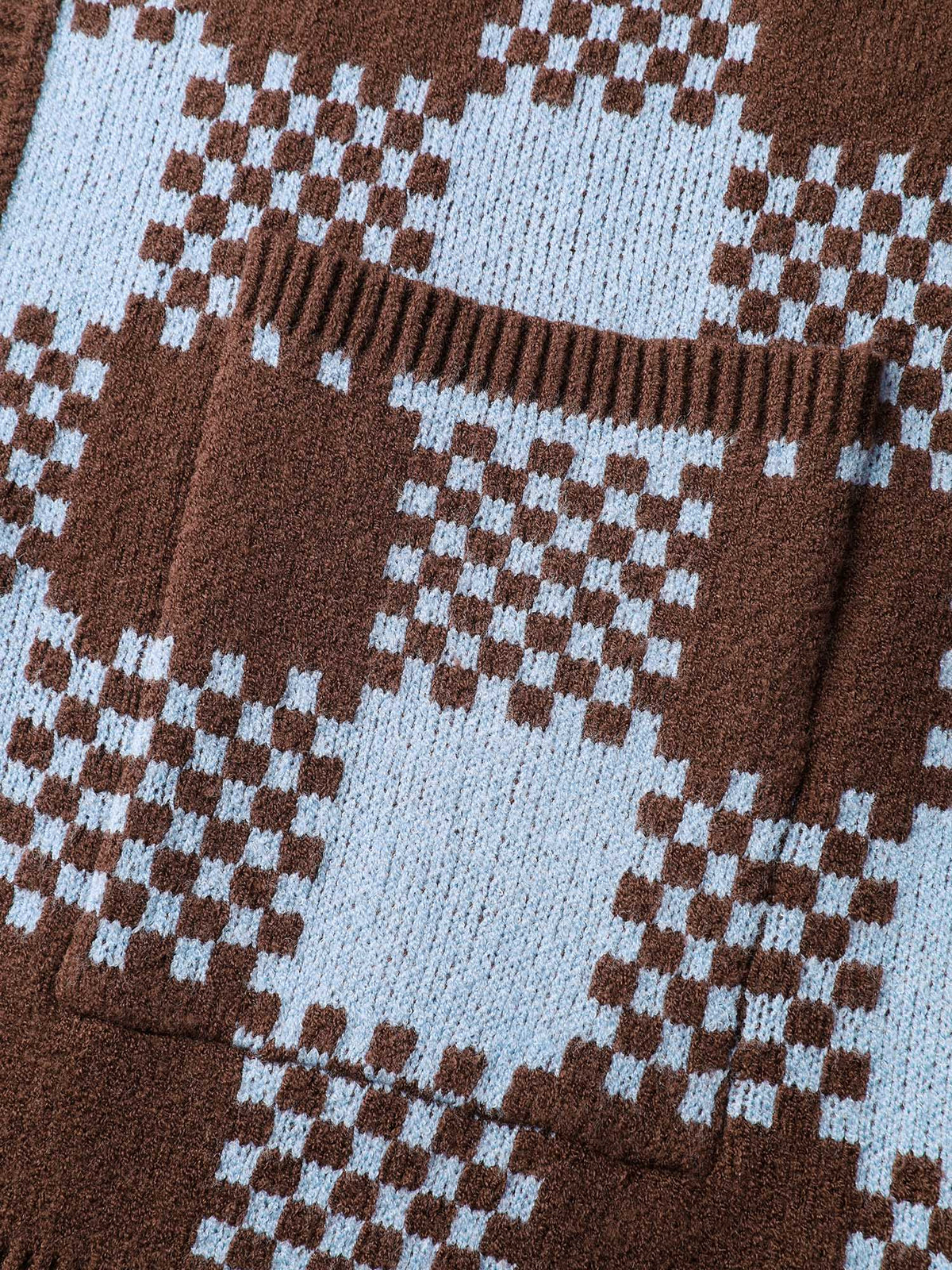 Checkered Pattern Pockets Knit Cardigan