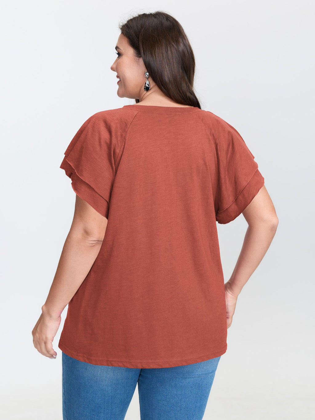 Stretchy Textured Flared Sleeve T-Shirt