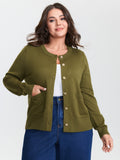 Floral Metal Buttons Wool Blend Knit Cardigan
